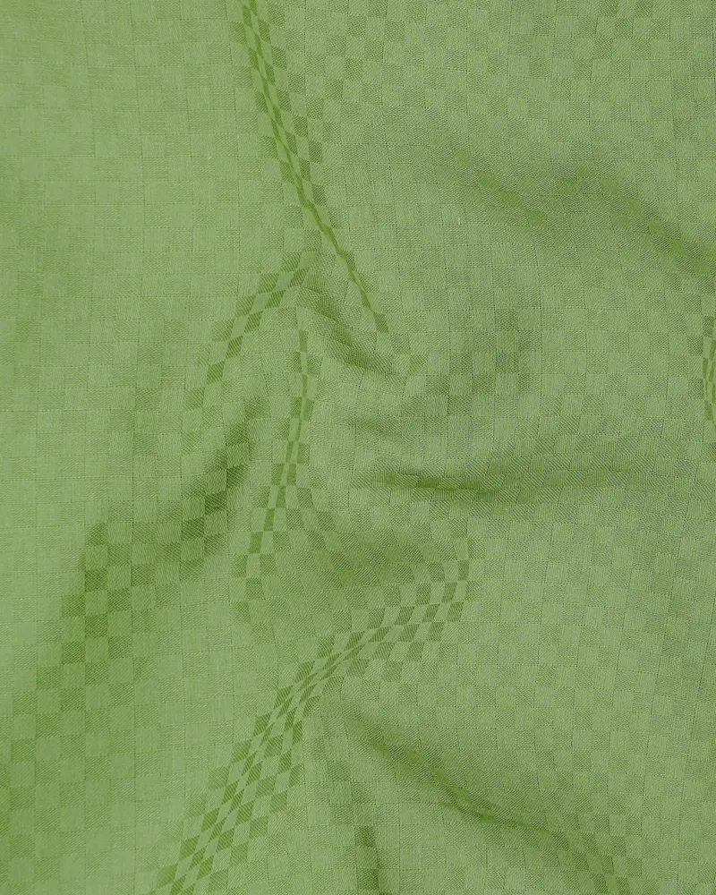 Asparagus Green Checked Dobby Textured Premium Giza Cotton Shirt 2