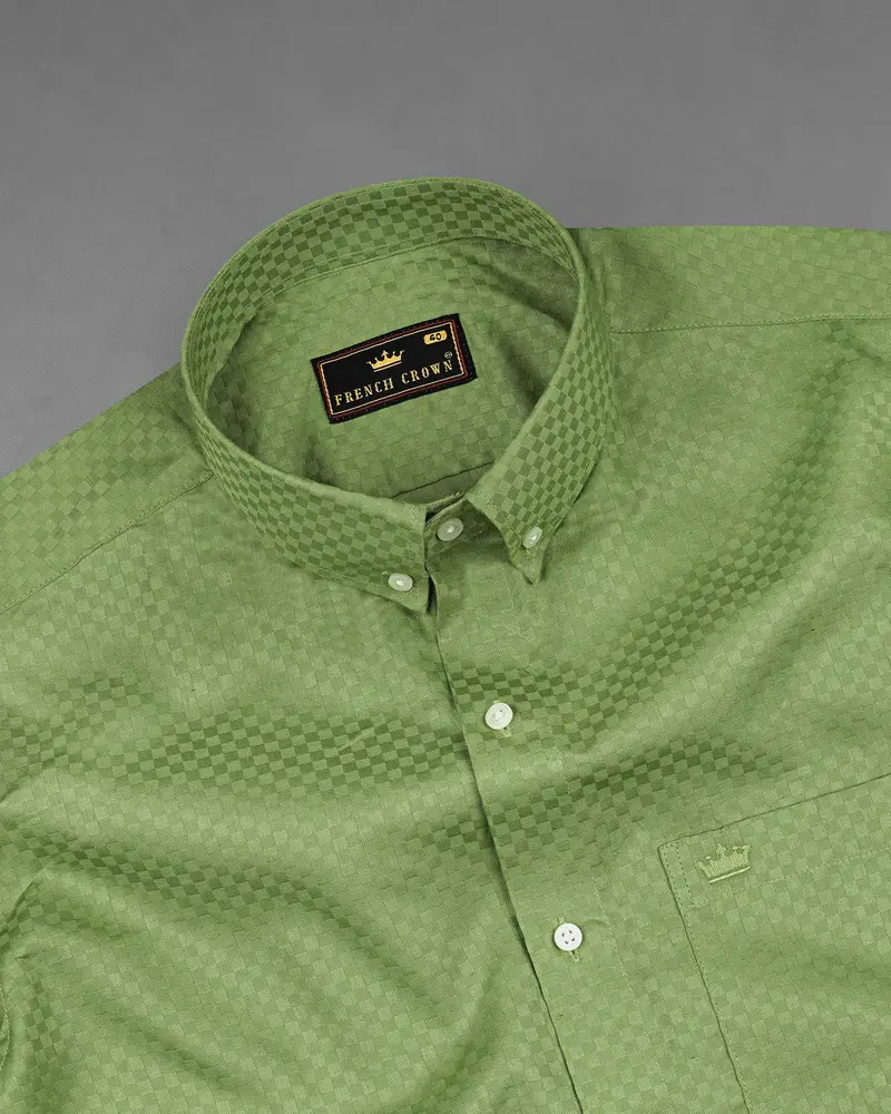 Asparagus Green Checked Dobby Textured Premium Giza Cotton Shirt 4