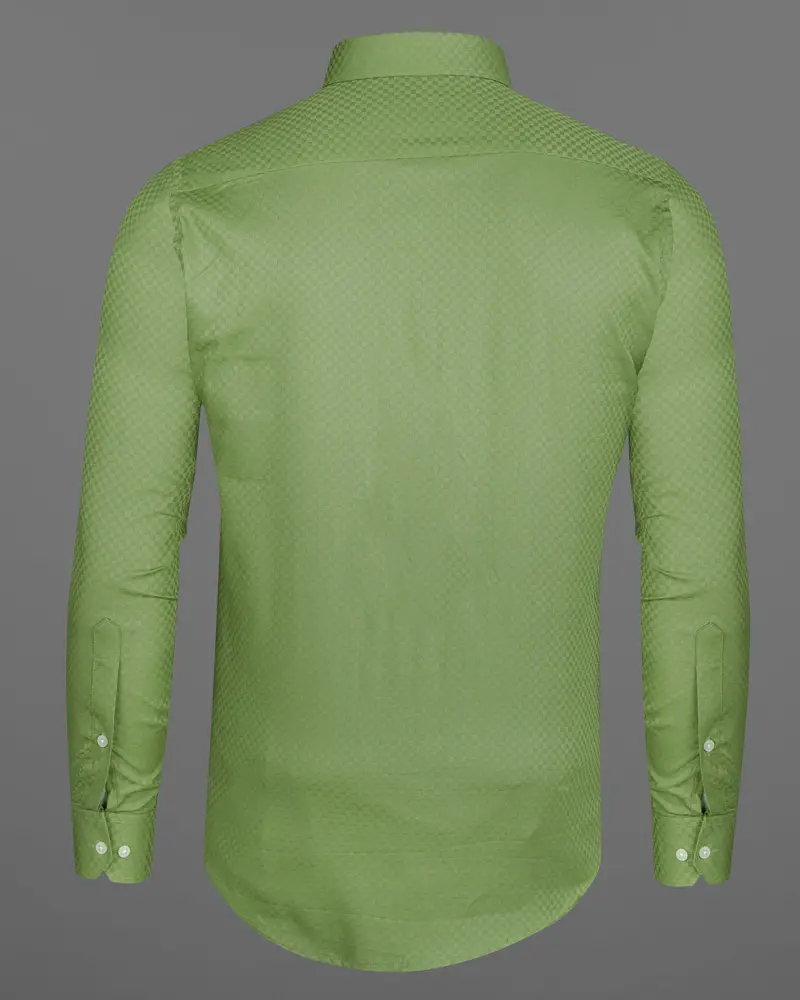 Asparagus Green Checked Dobby Textured Premium Giza Cotton Shirt 6