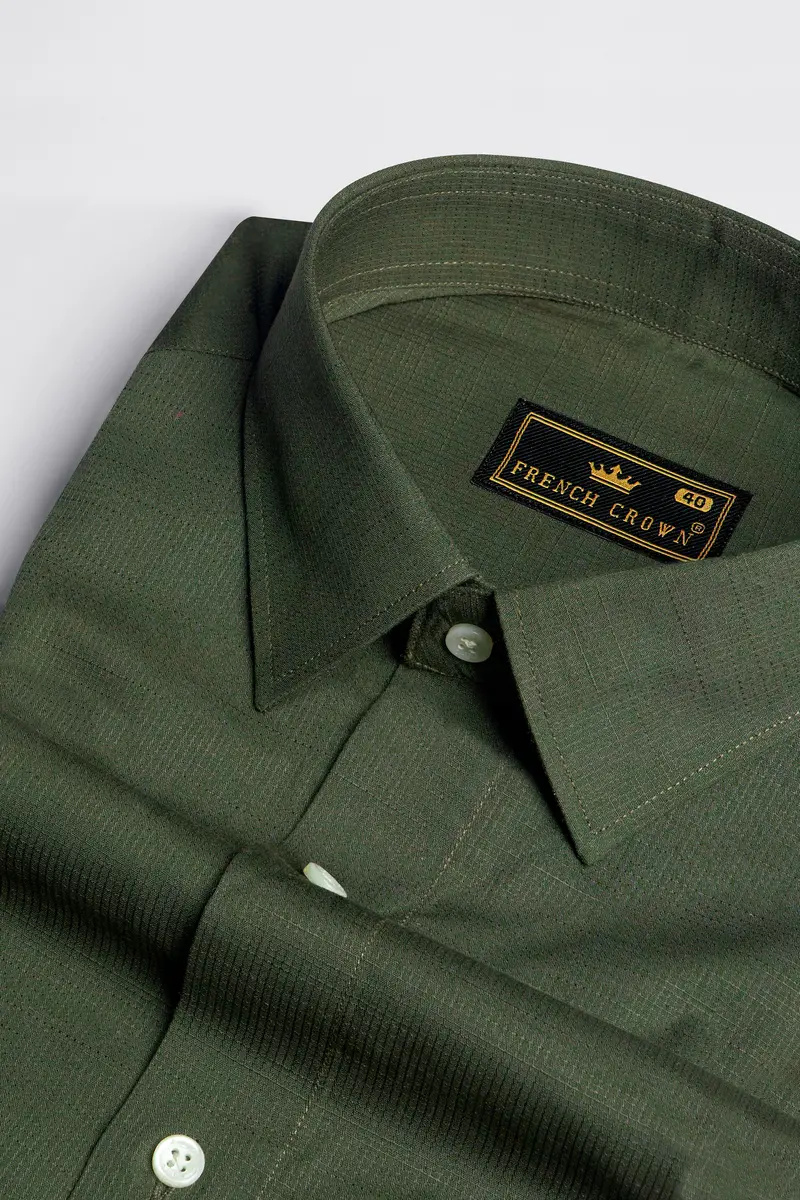 Asparagus Green Dobby Textured Premium Giza Cotton Shirt 1