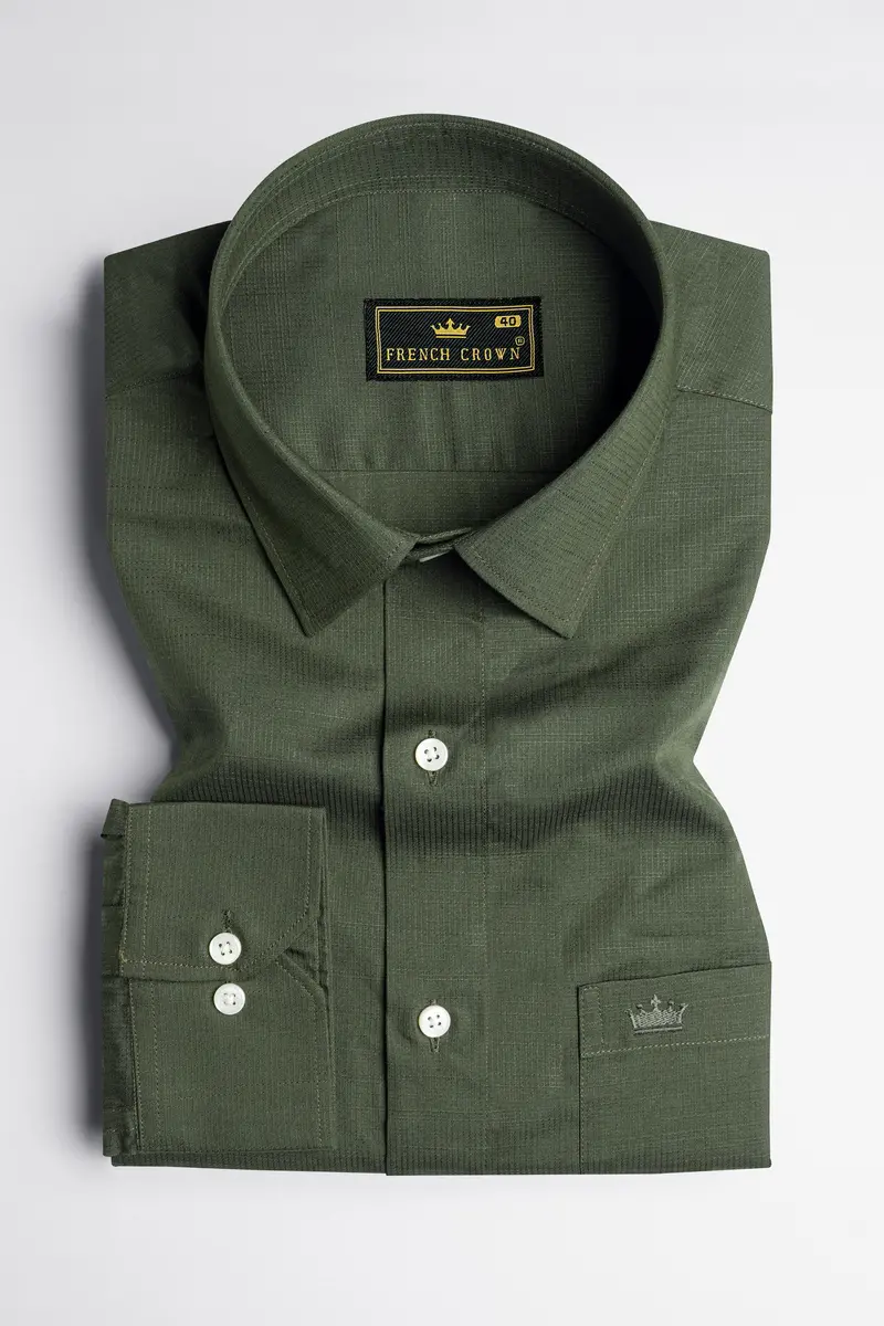 Asparagus Green Dobby Textured Premium Giza Cotton Shirt 3