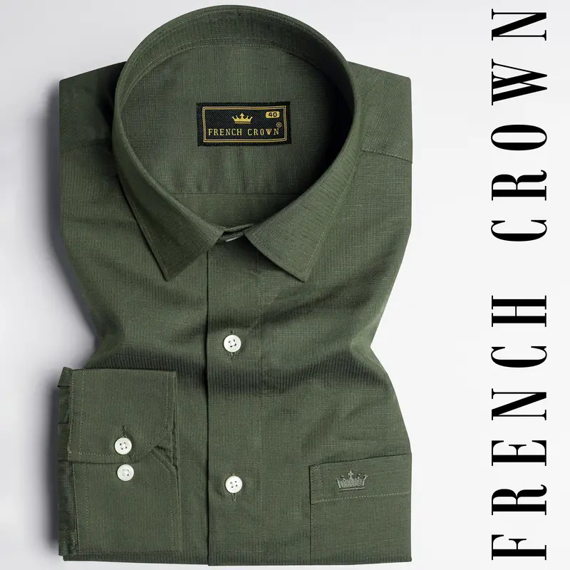 Asparagus Green Dobby Textured Premium Giza Cotton Shirt 4
