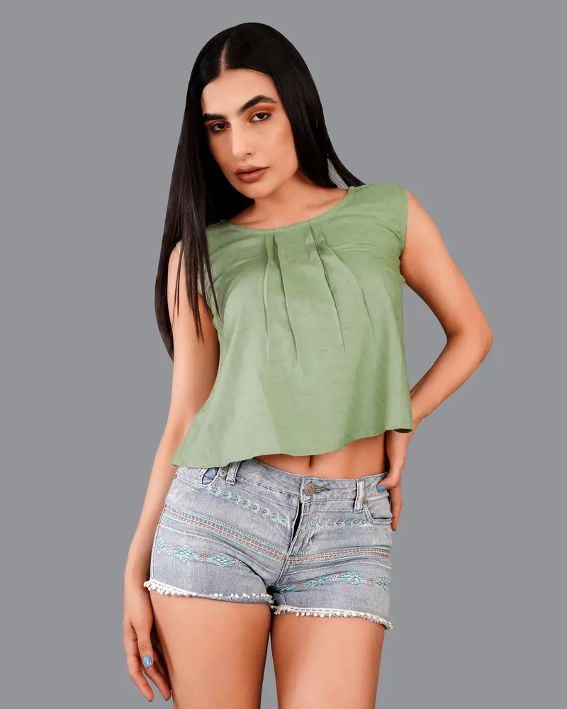 Asparagus Green Premium Cotton Crop Top 2
