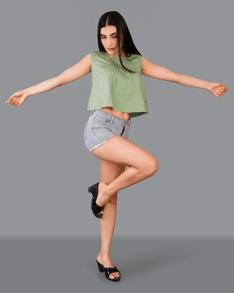 Asparagus Green Premium Cotton Crop Top 4