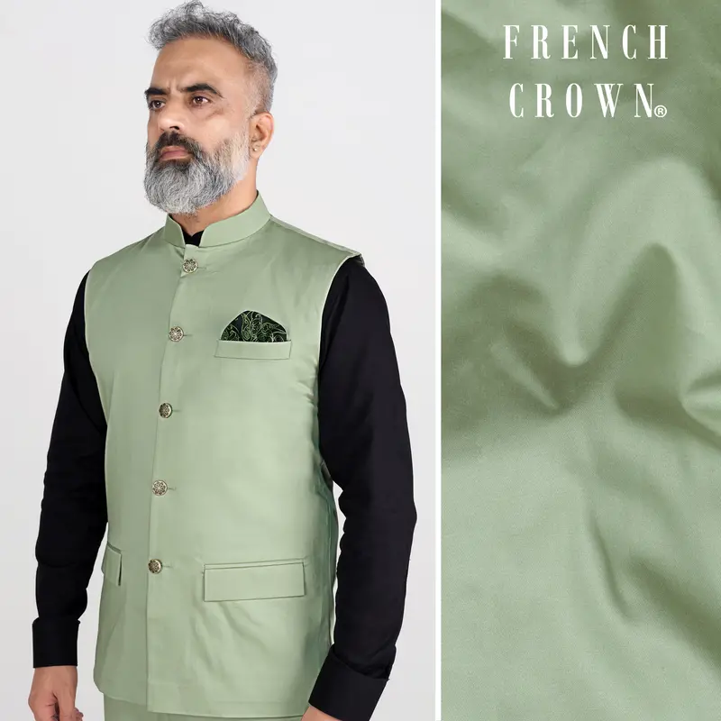 Asparagus Green Premium Cotton Nehru Jacket 1