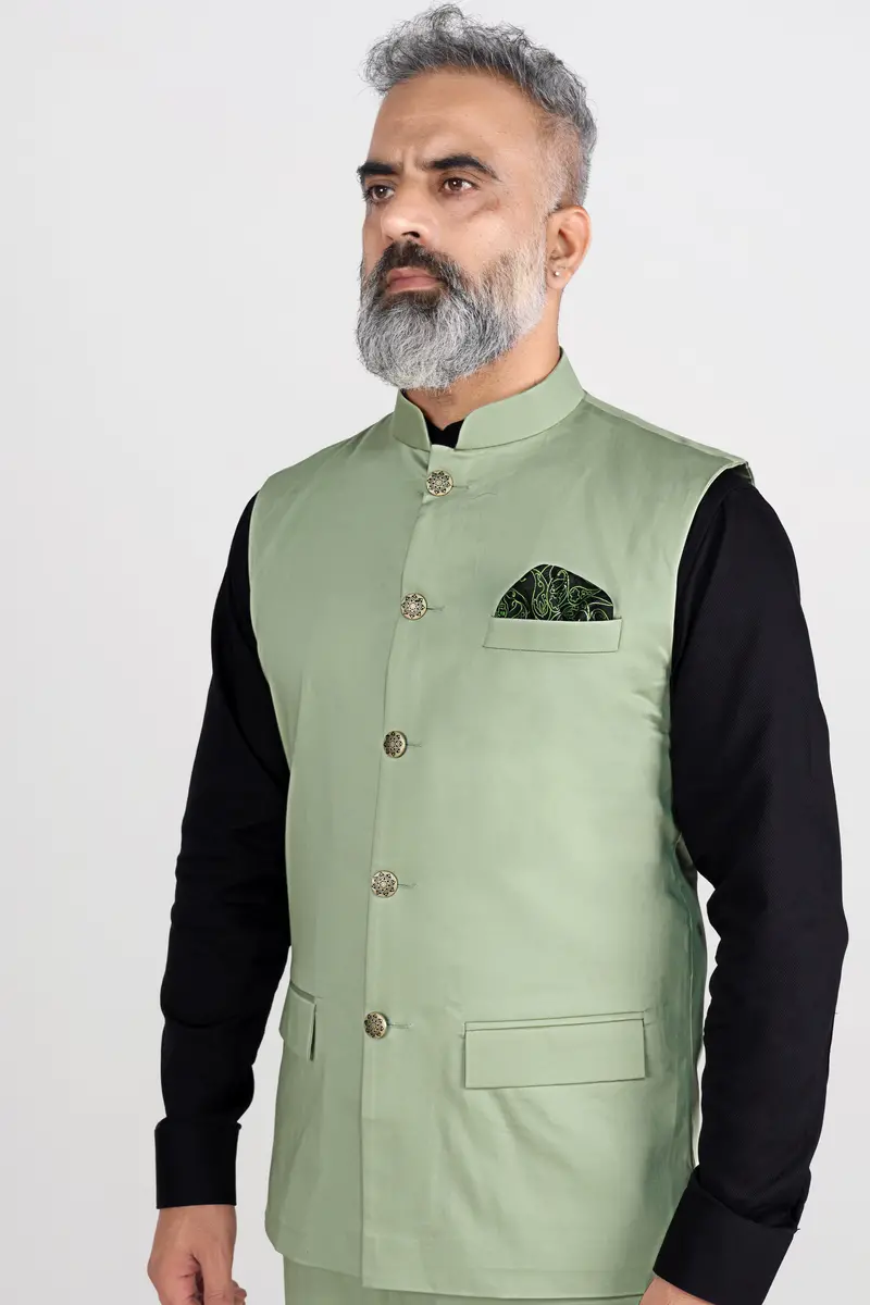 Asparagus Green Premium Cotton Nehru Jacket 2