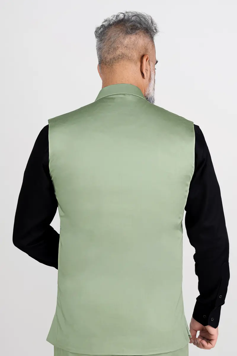 Asparagus Green Premium Cotton Nehru Jacket 5