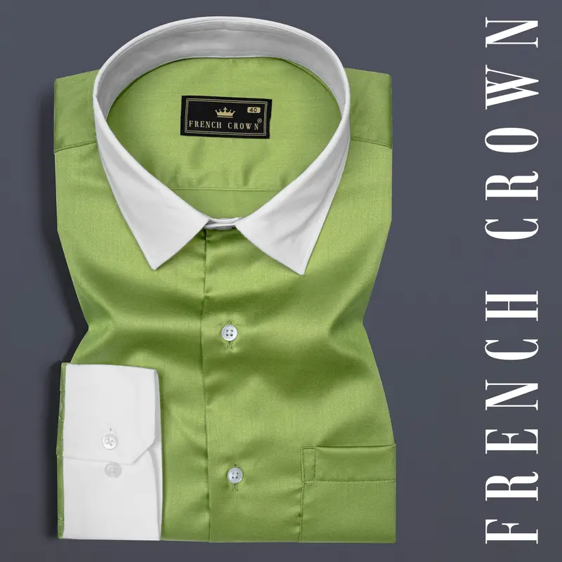Asparagus Green Subtle Sheen Super Soft Premium Cotton Shirt 1
