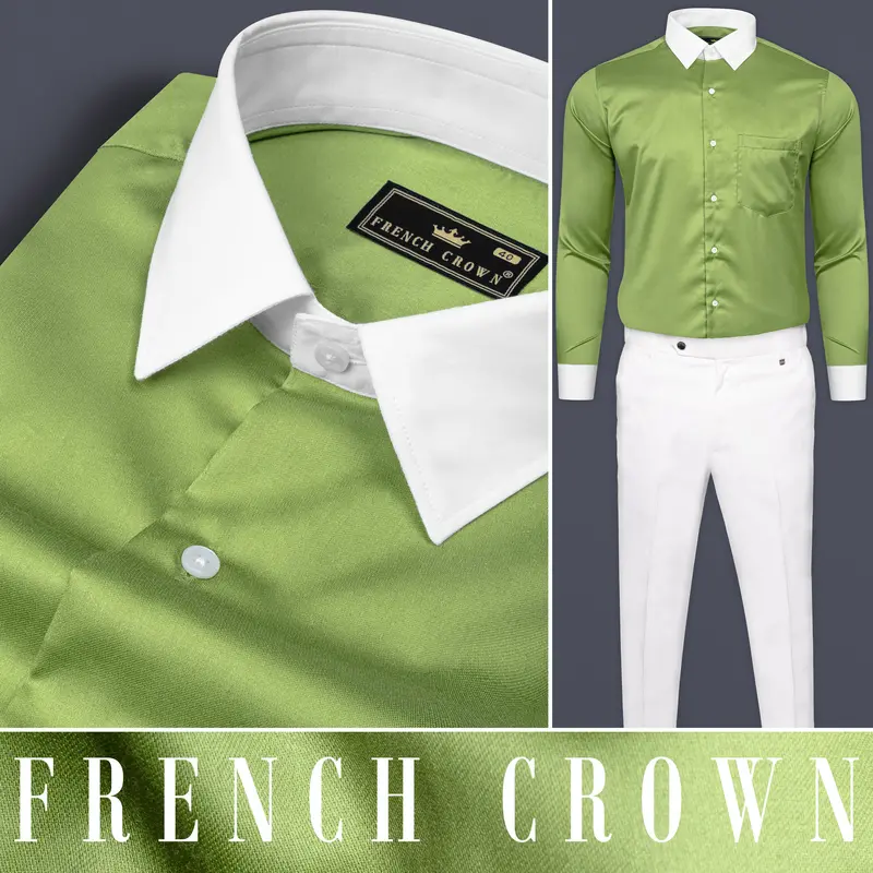Asparagus Green Subtle Sheen Super Soft Premium Cotton Shirt 10