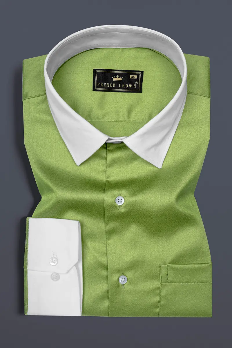 Asparagus Green Subtle Sheen Super Soft Premium Cotton Shirt 2