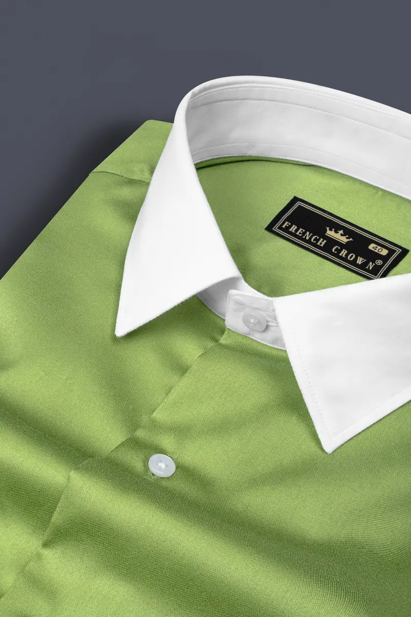 Asparagus Green Subtle Sheen Super Soft Premium Cotton Shirt 4