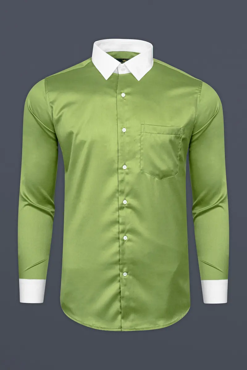 Asparagus Green Subtle Sheen Super Soft Premium Cotton Shirt 5