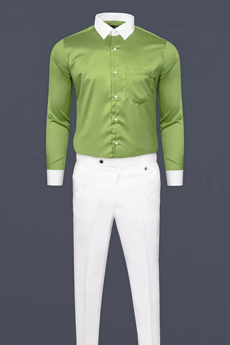 Asparagus Green Subtle Sheen Super Soft Premium Cotton Shirt 7
