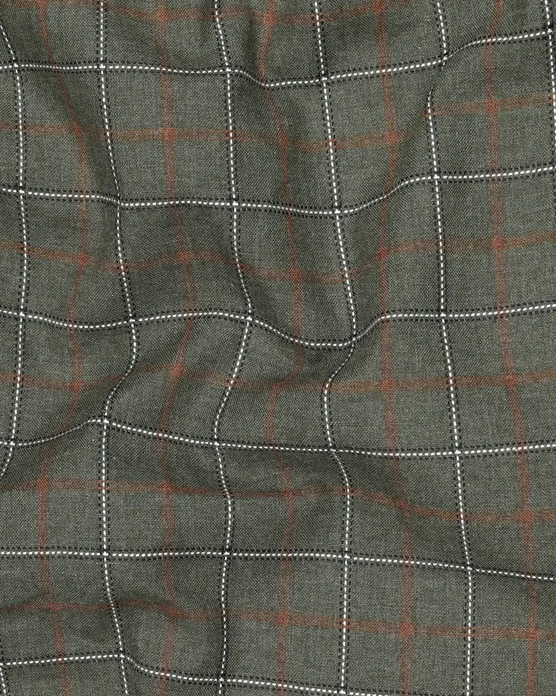 Asparagus Green Windowpane Dobby Textured Premium Giza Cotton Shirt 2