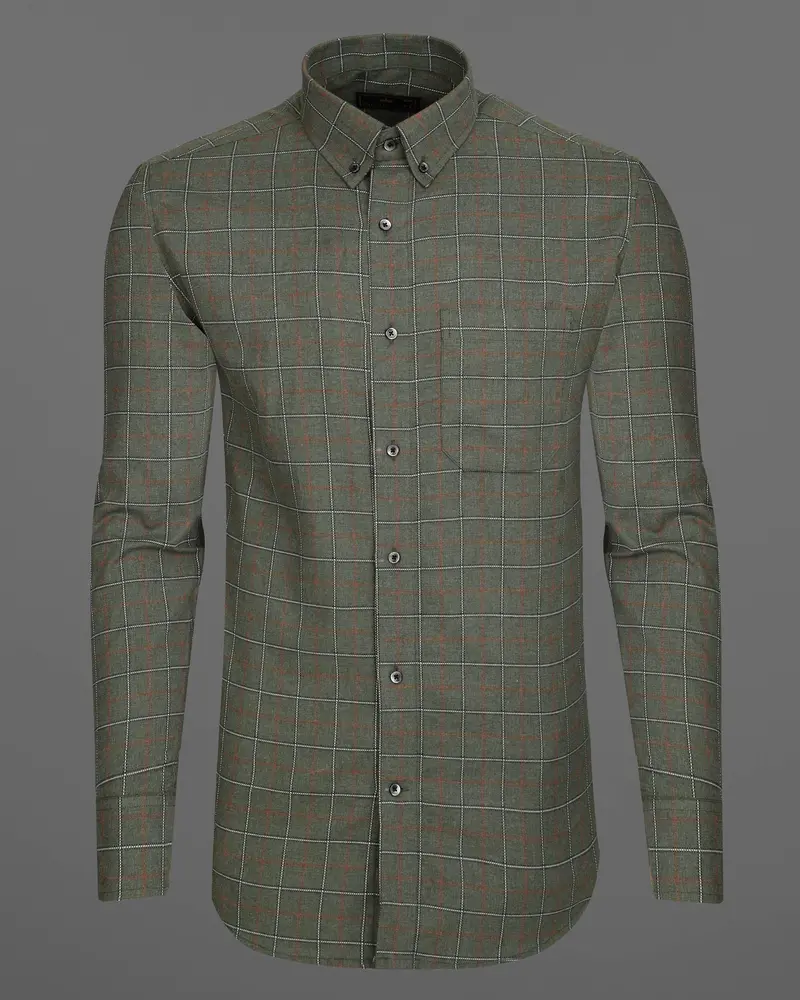 Asparagus Green Windowpane Dobby Textured Premium Giza Cotton Shirt 5