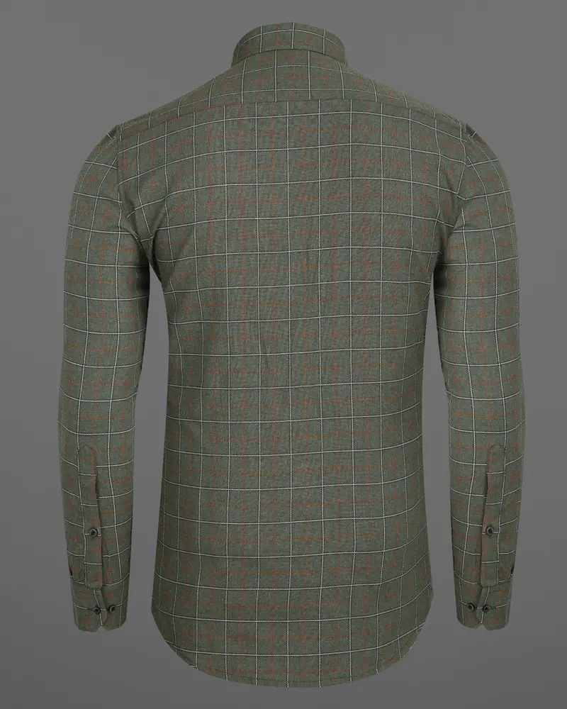 Asparagus Green Windowpane Dobby Textured Premium Giza Cotton Shirt 6