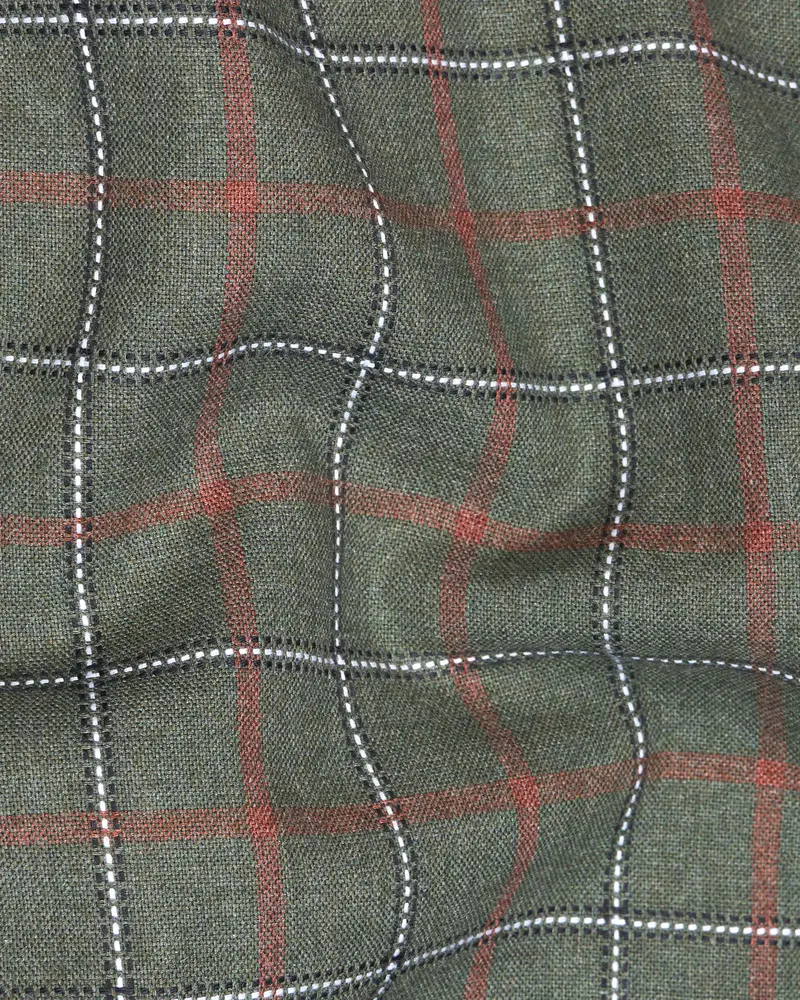 Asparagus Green With Chestnut Brown Checkered With Comical Dog Printed Super Soft Premium Cotton Designer Shirt 4