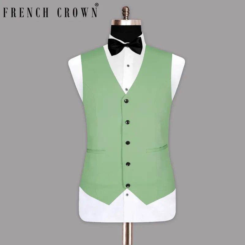 Asparagus Green Wool Blend Dinner Waistcoat 1