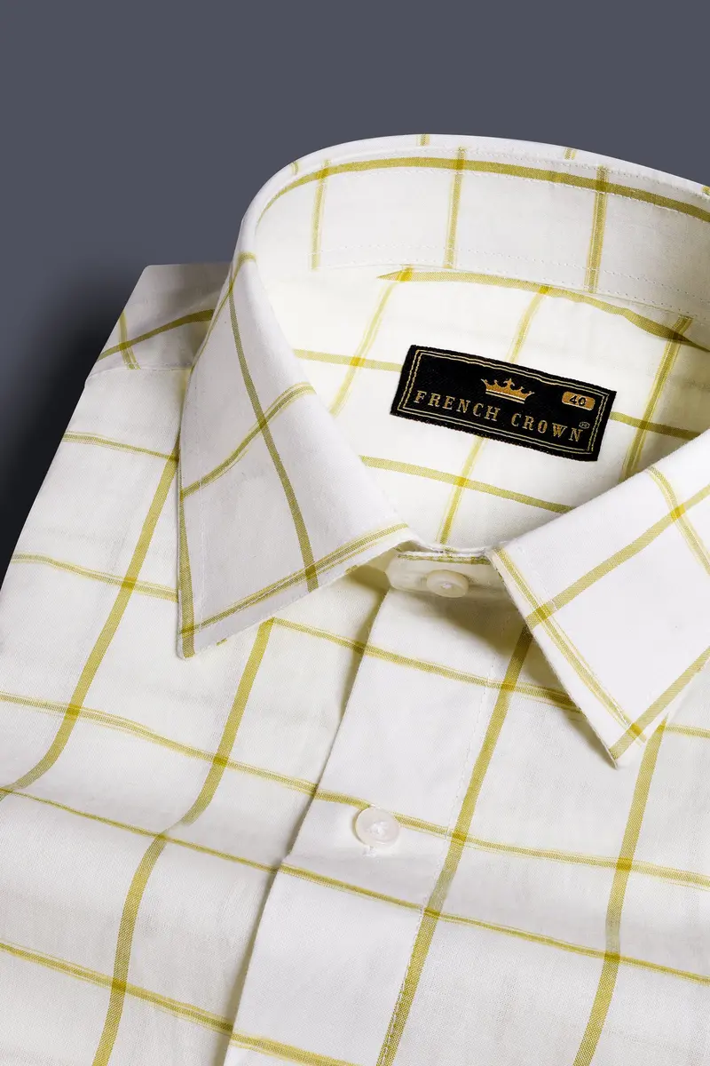 Astra Cream And Husk Yellow Windowpane Premium Cotton Shirt 1
