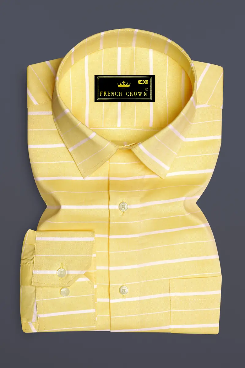 Astra Yellow And White Striped Royal Oxford Shirt 4