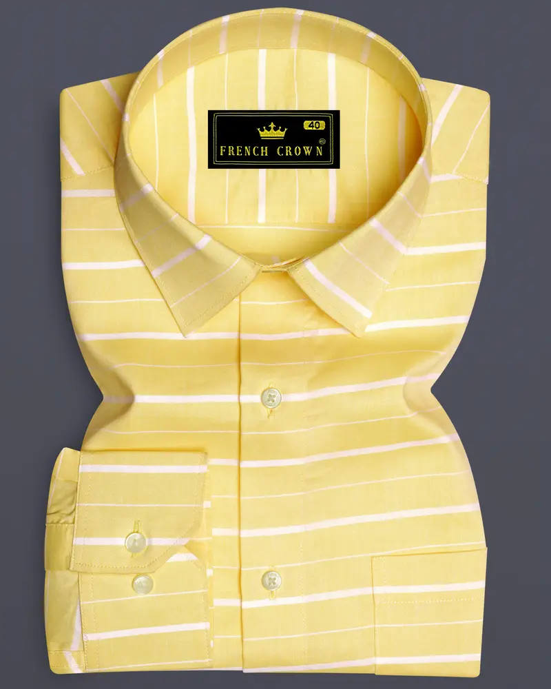 Astra Yellow And White Striped Royal Oxford Shirt 6