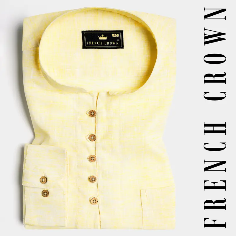 Astra Yellow Luxurious Linen Kurta Shirt 1