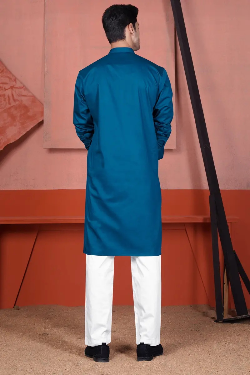 Astronaut Blue Multicolour Kutch Work Patches With Mirror Work Subtle Sheen Super Soft Premium Cotton Designer Kurta Set 8