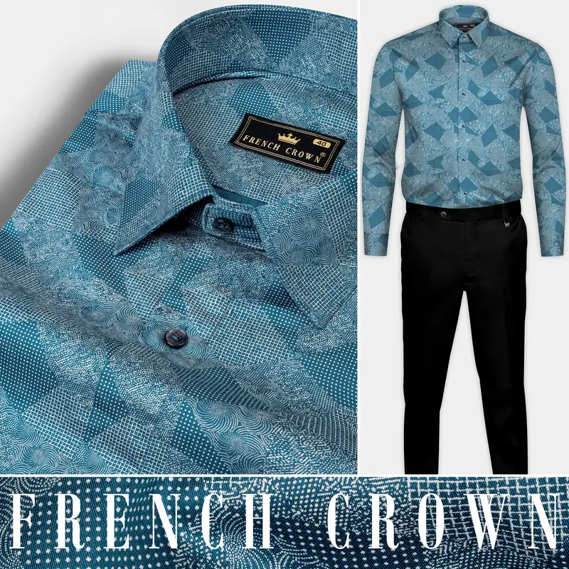 Astronaut Blue Printed Super Soft Premium Cotton Shirt 10