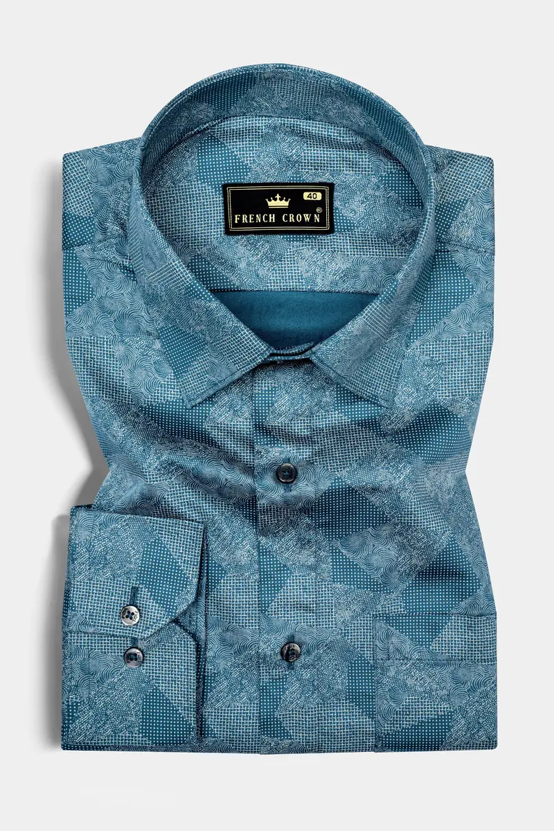 Astronaut Blue Printed Super Soft Premium Cotton Shirt 3