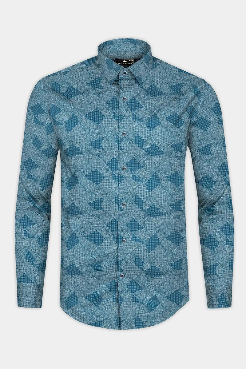 Astronaut Blue Printed Super Soft Premium Cotton Shirt 4