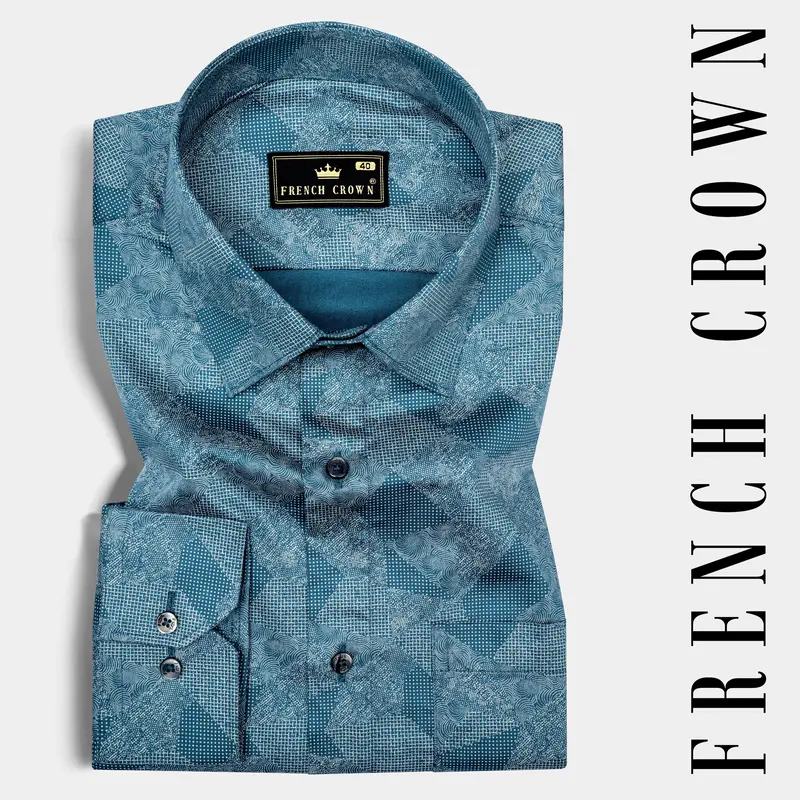 Astronaut Blue Printed Super Soft Premium Cotton Shirt 7