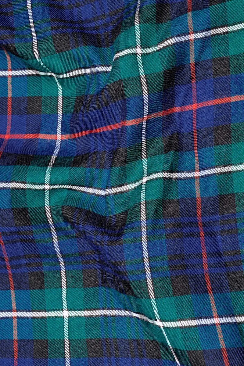 Astronaut Blue With Dark Aqua Green Twill Plaid Premium Cotton Shirt 2