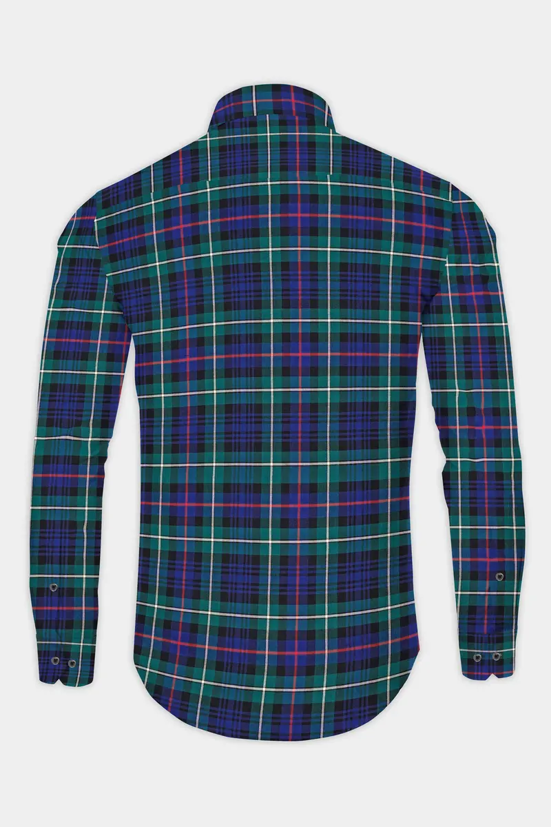 Astronaut Blue With Dark Aqua Green Twill Plaid Premium Cotton Shirt 4