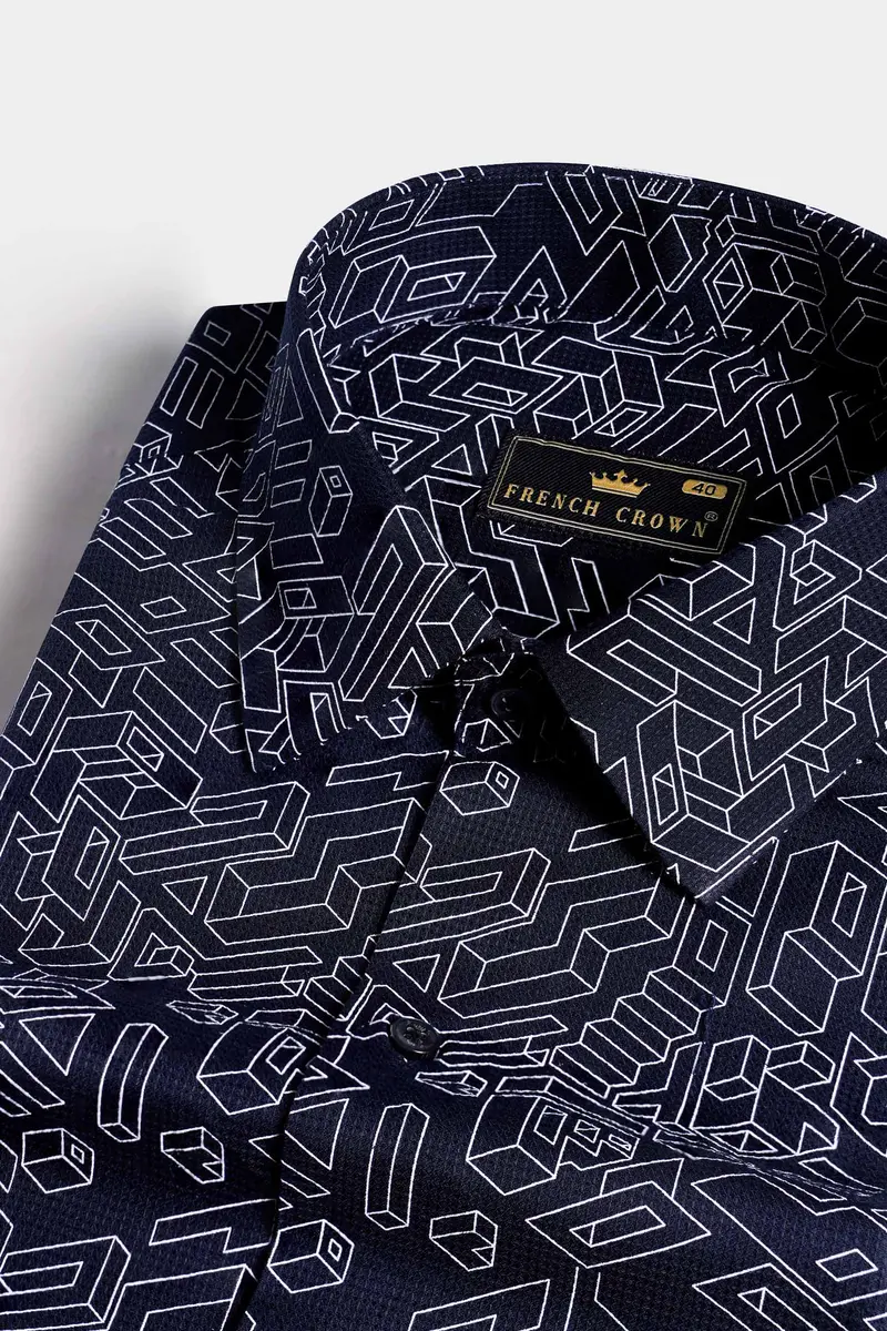 Astros Blue And Bright White Dobby Textured Premium Giza Cotton Shirt 1