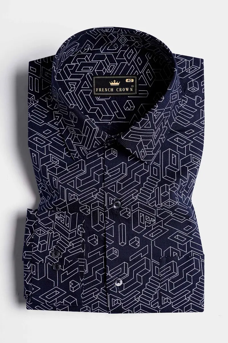 Astros Blue And Bright White Dobby Textured Premium Giza Cotton Shirt 3