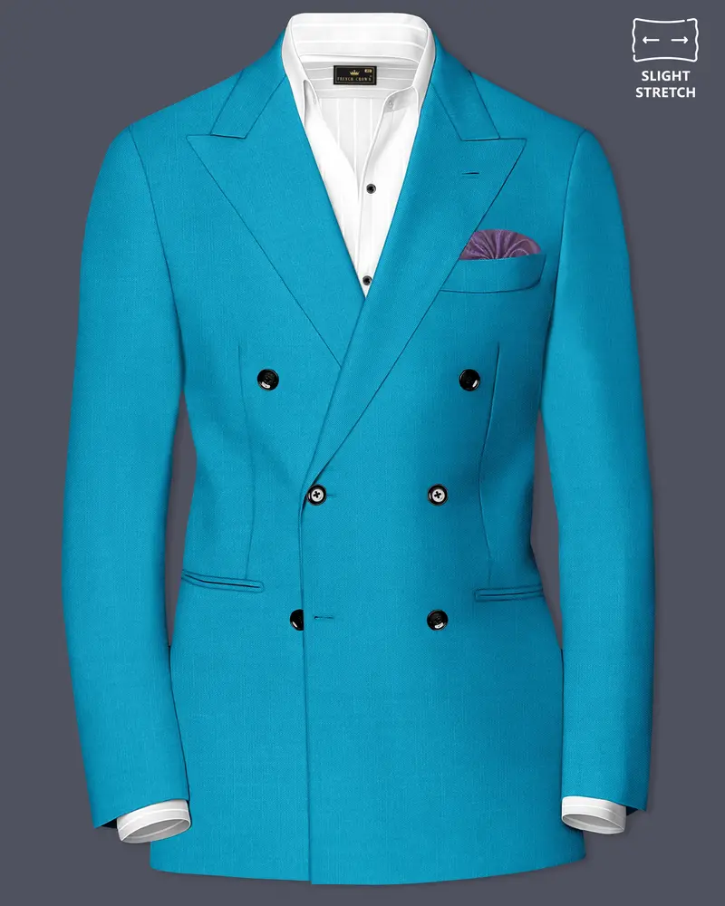 Atlantic-Bondi Blue Wool Rich Slight Stretch Double Breasted Blazer 1