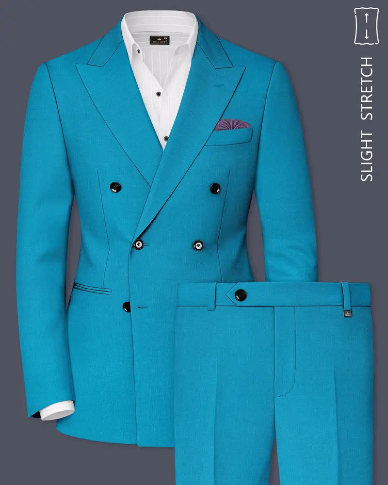 Atlantic-Bondi Blue Wool Rich Slight Stretch Double Breasted Suit 1