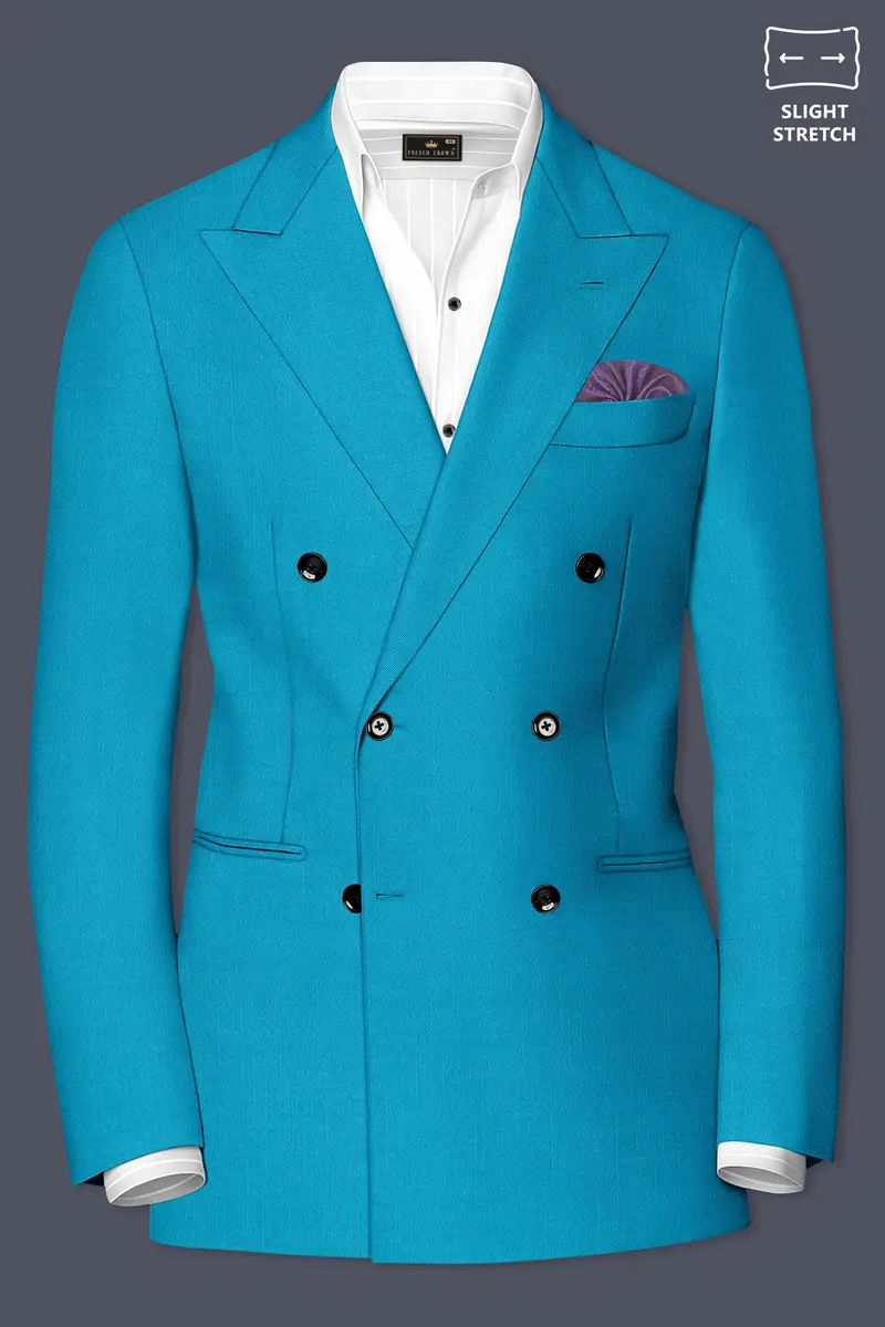 Atlantic-Bondi Blue Wool Rich Slight Stretch Double Breasted Suit 10