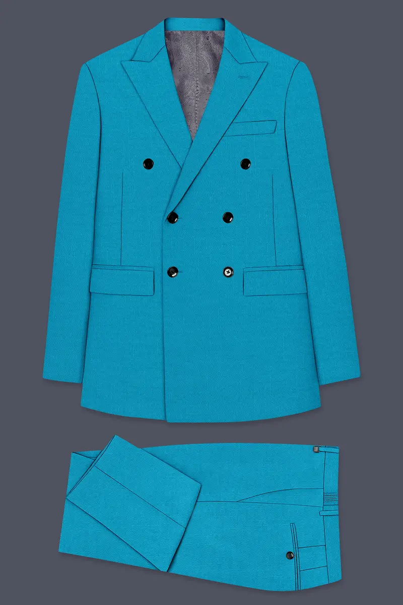 Atlantic-Bondi Blue Wool Rich Slight Stretch Double Breasted Suit 11