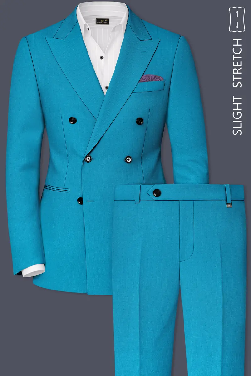 Atlantic-Bondi Blue Wool Rich Slight Stretch Double Breasted Suit 2