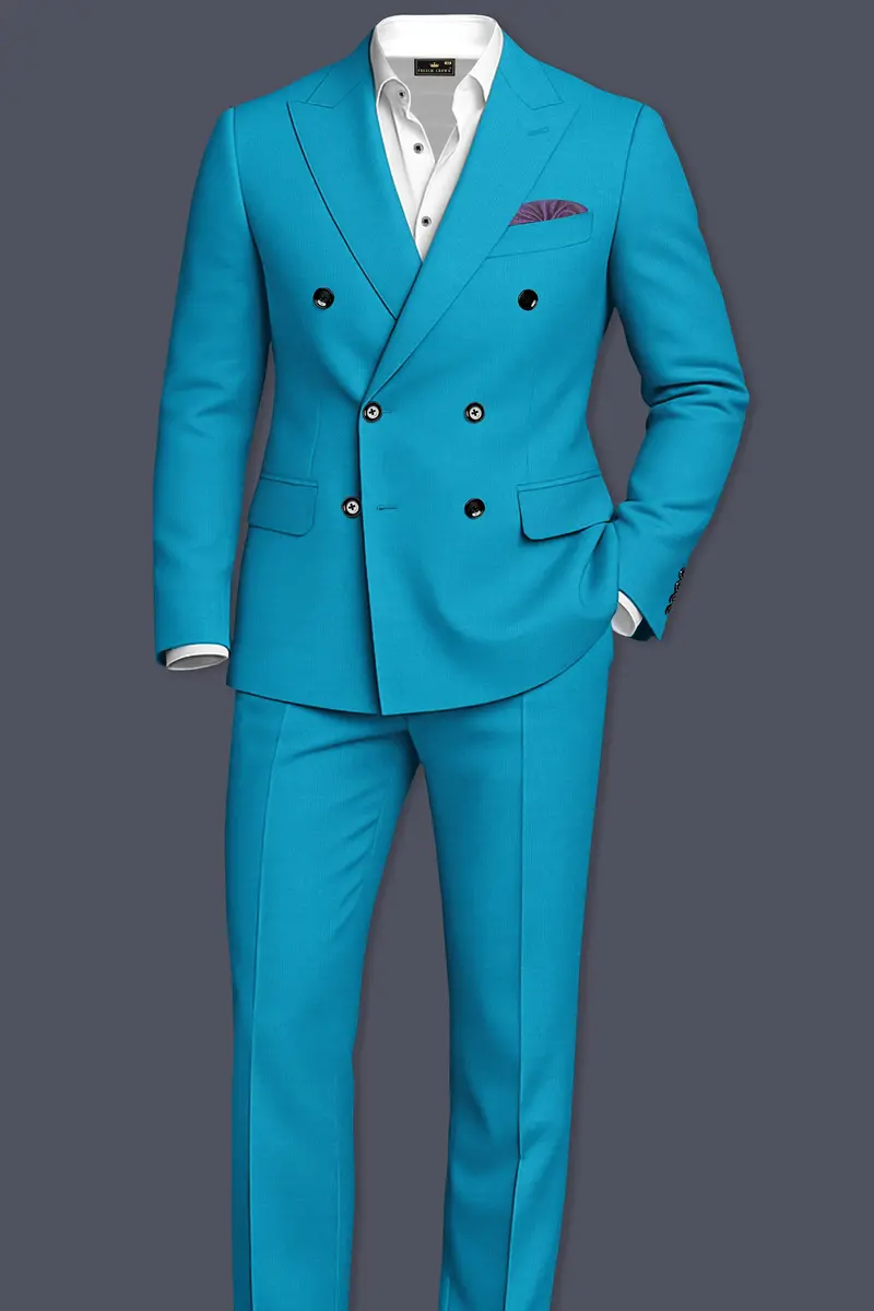 Atlantic-Bondi Blue Wool Rich Slight Stretch Double Breasted Suit 4
