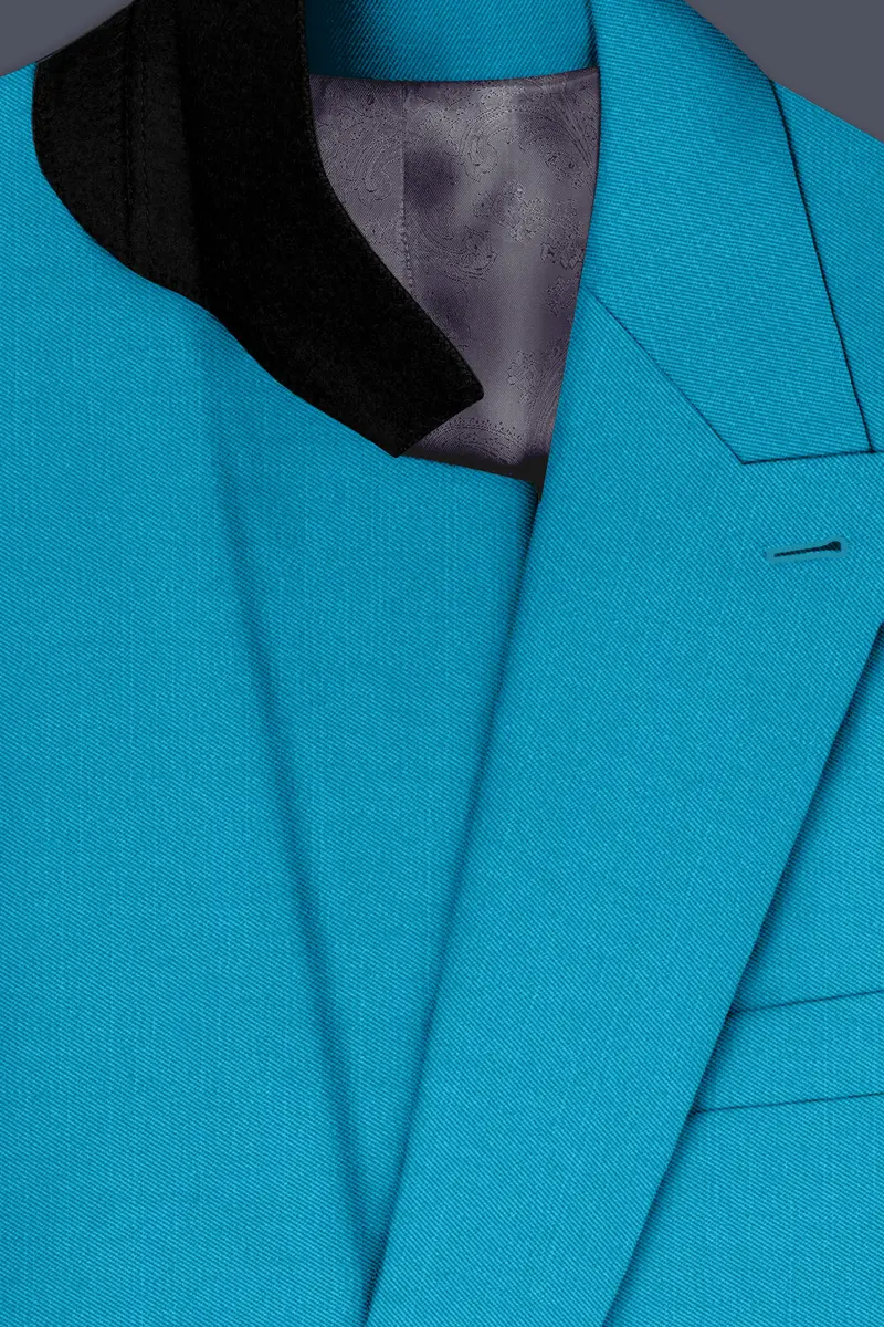 Atlantic-Bondi Blue Wool Rich Slight Stretch Double Breasted Suit 5