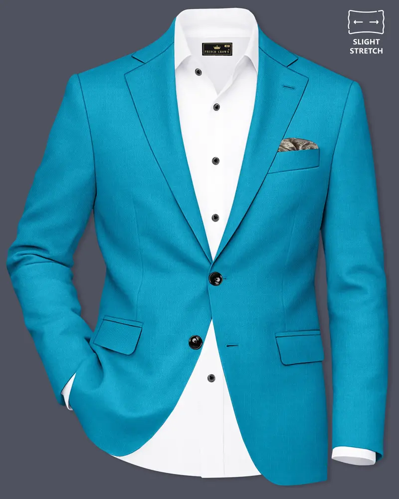 Atlantic-Bondi Blue Wool Rich Slight Stretch Single Breasted Blazer 1