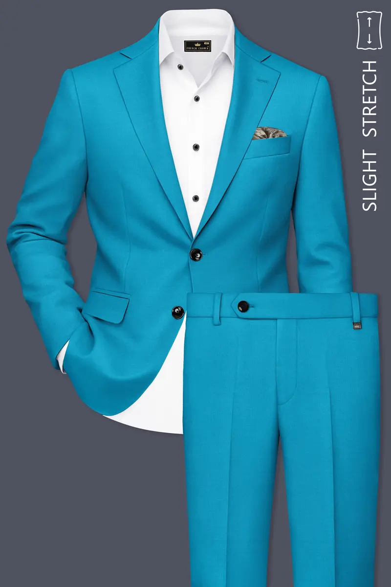 Atlantic-Bondi Blue Wool Rich Slight Stretch Single Breasted Suit 2