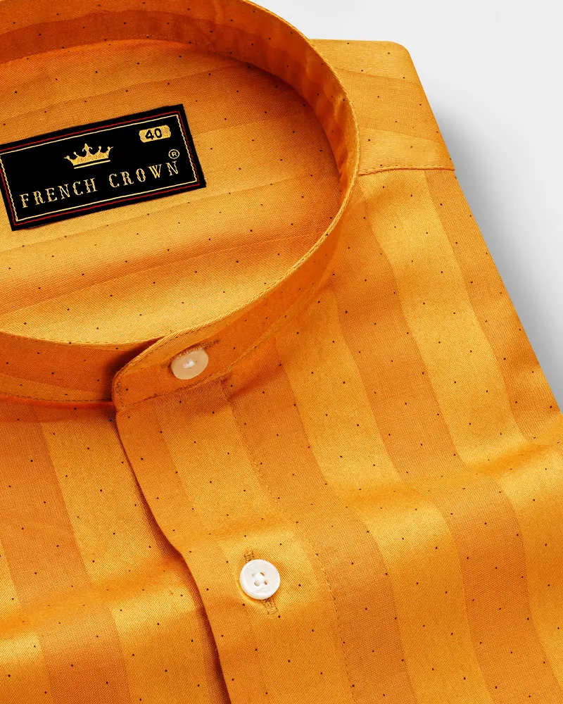 Atomic Tangerine Orange Striped Dobby Textured Premium Giza Cotton Shirt 1