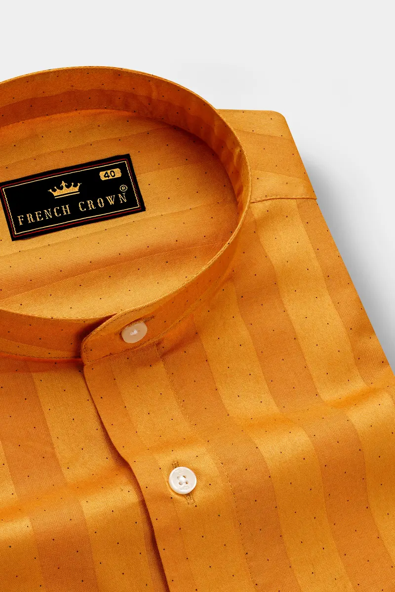 Atomic Tangerine Orange Striped Dobby Textured Premium Giza Cotton Shirt 2
