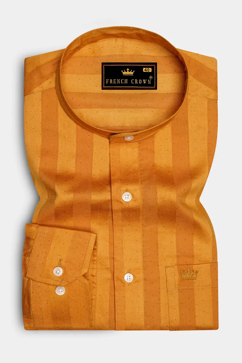 Atomic Tangerine Orange Striped Dobby Textured Premium Giza Cotton Shirt 4