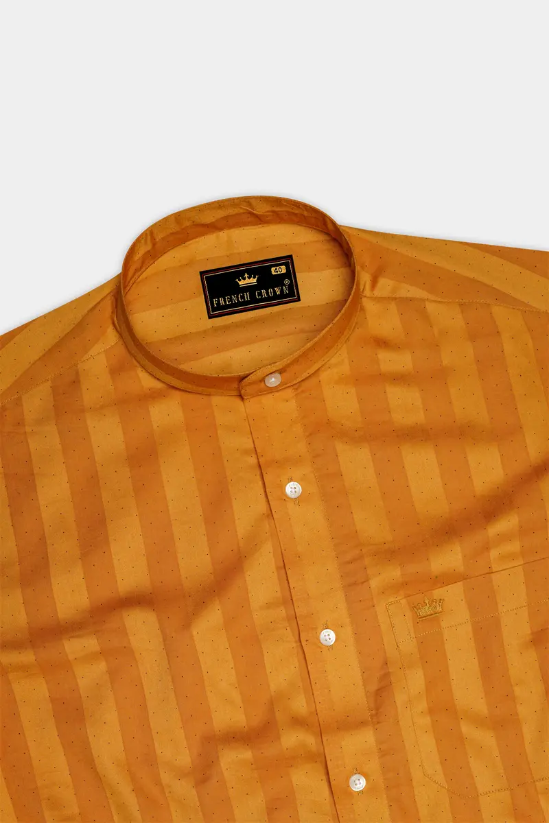 Atomic Tangerine Orange Striped Dobby Textured Premium Giza Cotton Shirt 5