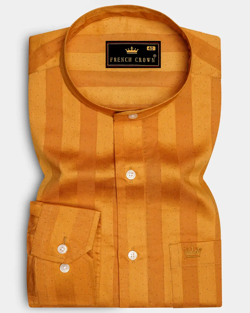 Atomic Tangerine Orange Striped Dobby Textured Premium Giza Cotton Shirt 6