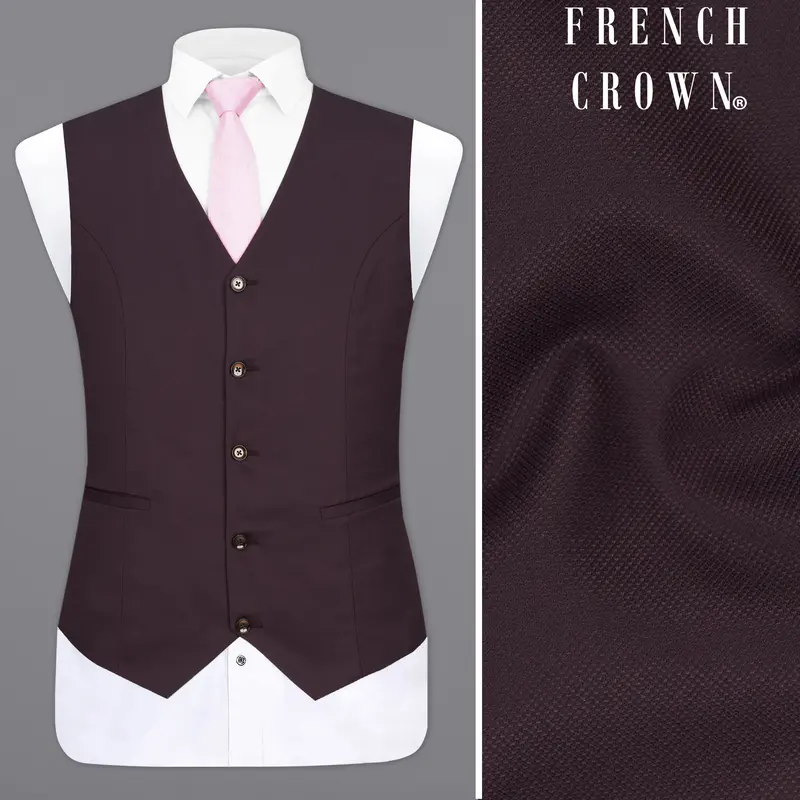 Aubergine Maroon Textured Waistcoat 1